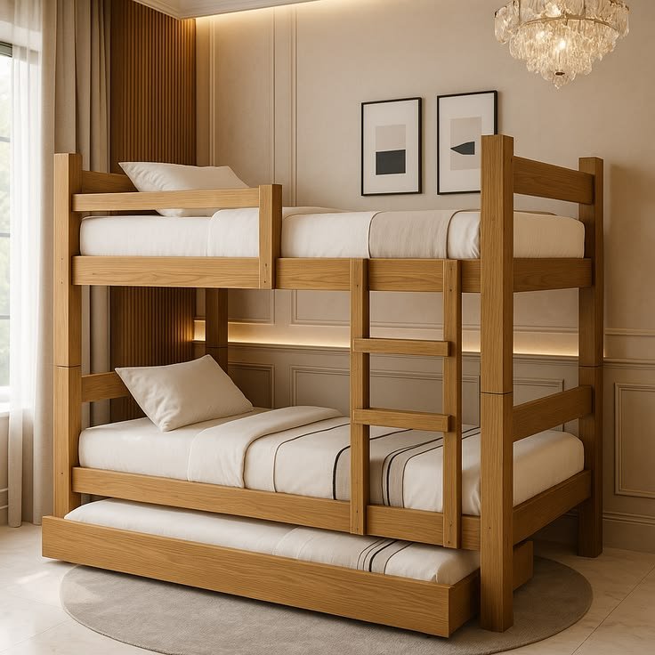 Teakwood natural polish bunk bed with extra bed